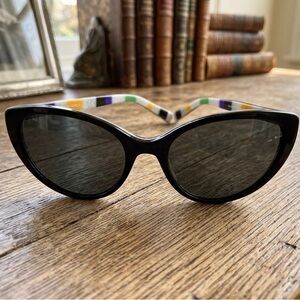 Dolce & Gabbana Black Cat-Eye Sunglasses with Multicolor Striped Temples